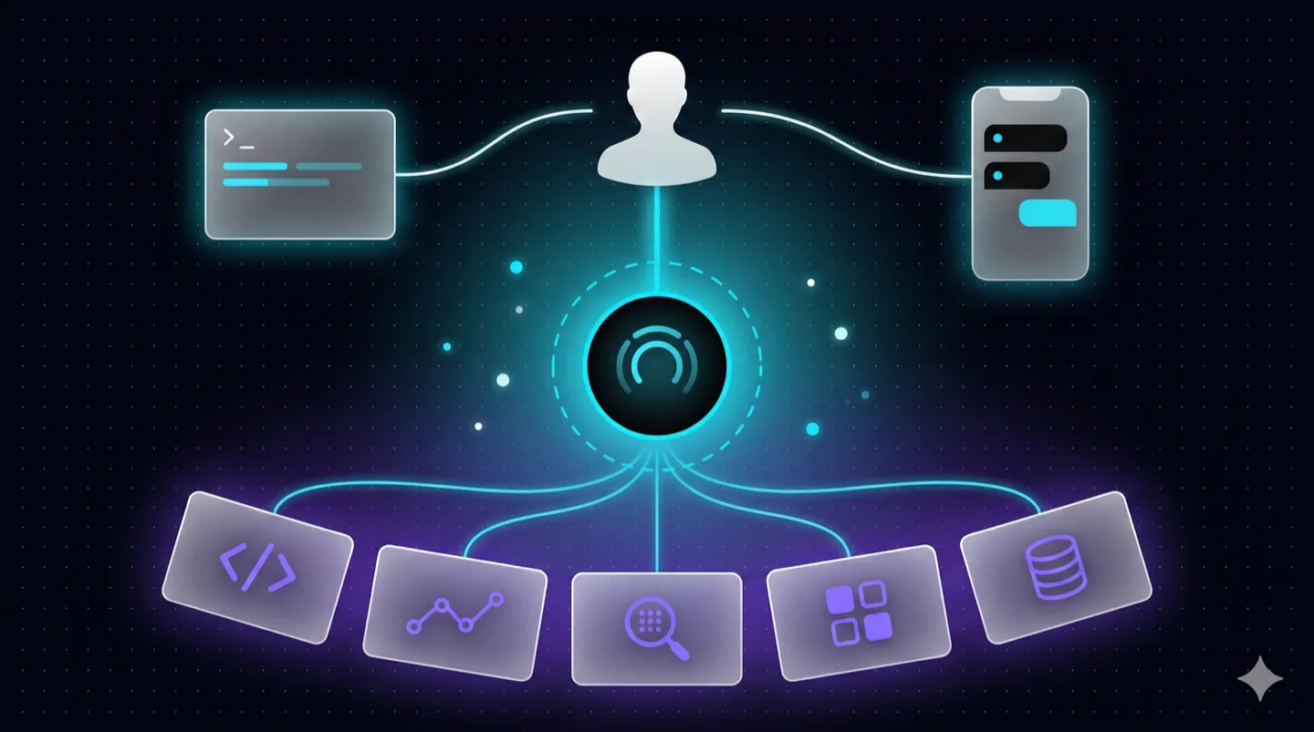 The new architecture — you talk to the agent, the agent talks to everything else